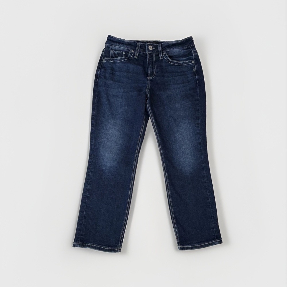Silver Jeans Co. Suki Capri Jeans Size 31 Dark Wash Mid-Rise 30x23.5 Flap Pocket